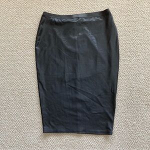 Leith Black Shiny Midi Pencil Skirt Size Medium Bodycon Stretchy Like New